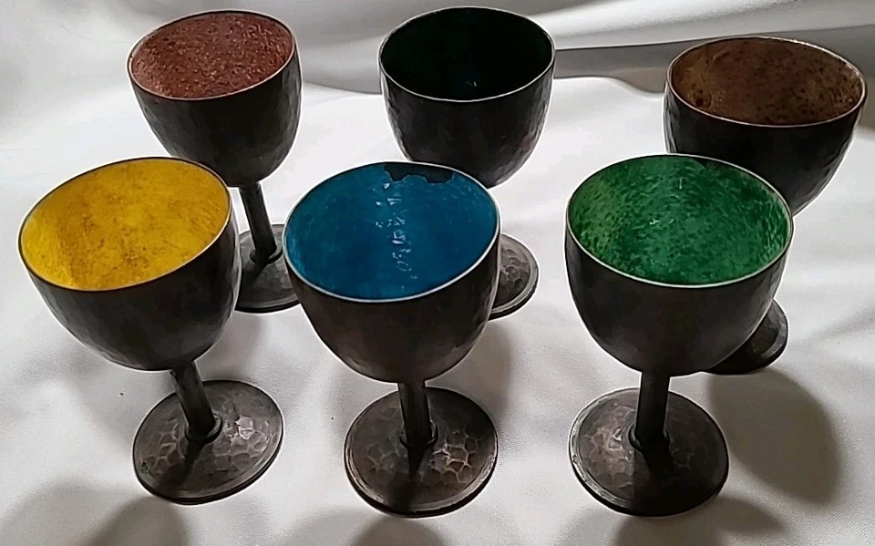 Vintage Hammered Copper Raul Celery Zolezzi Arts Crafts Chile Lot Of 6 Cups - Image 2 of 4