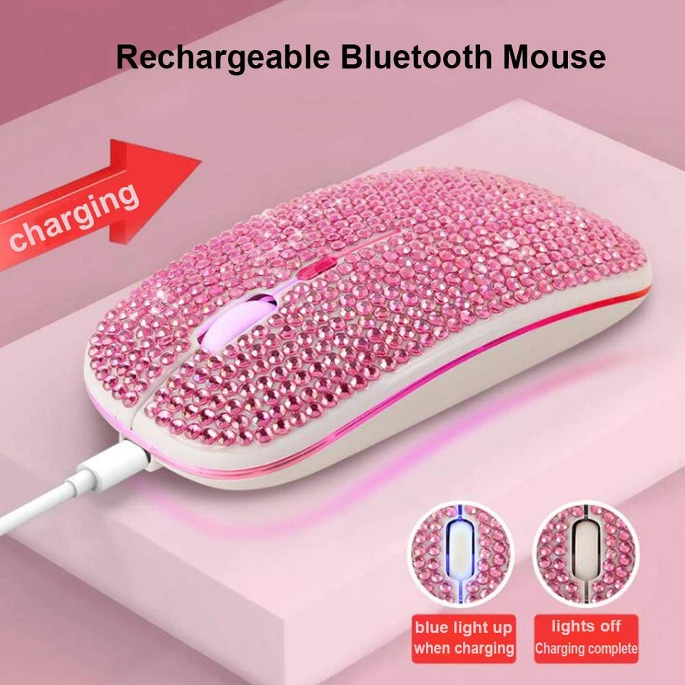 Bluetooth Mouse 2.4GHz Rechargeable Wireless Slim Mouse Pink Bling Dazzling - Image 3 of 4