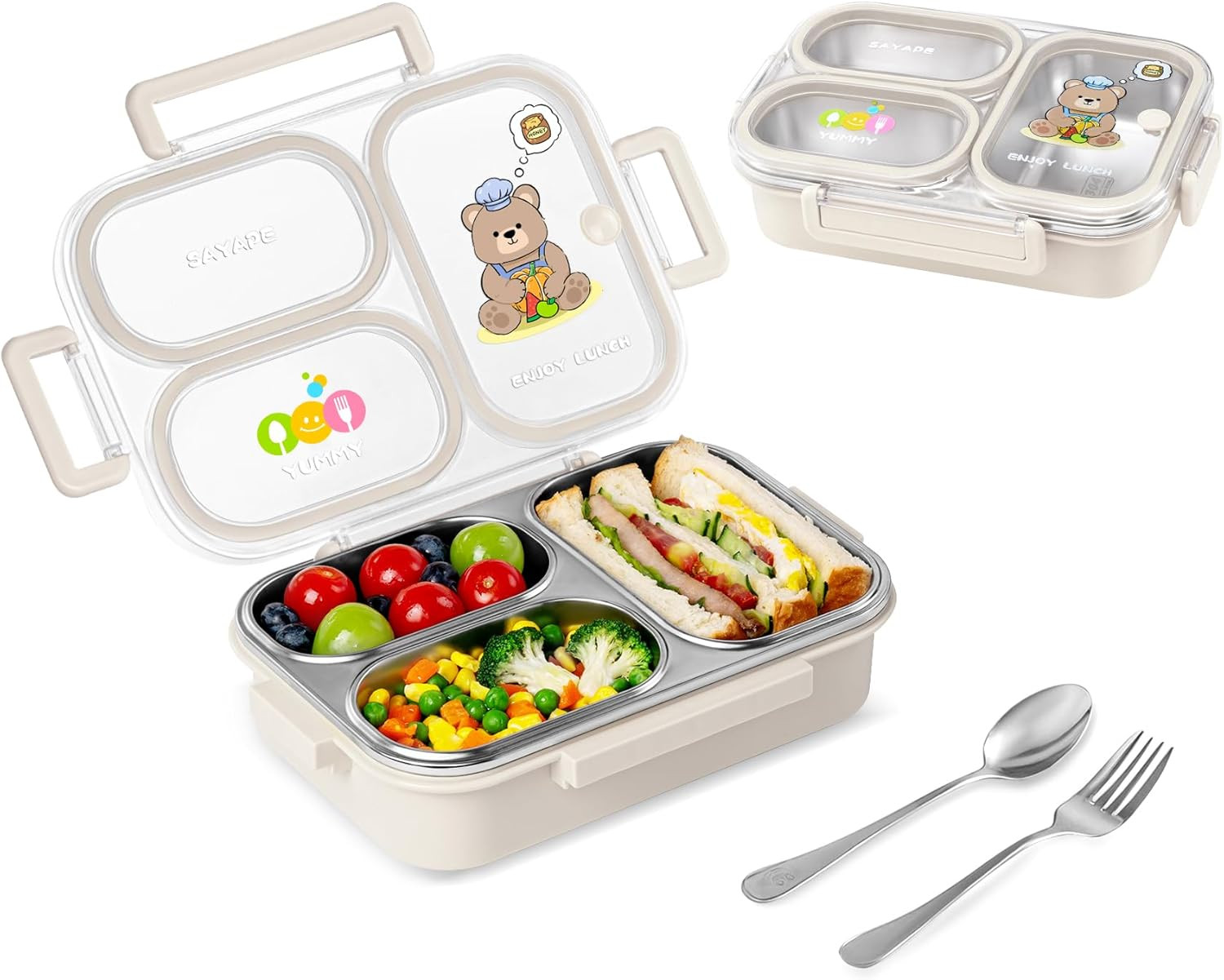 For Kids, 26.4 Oz Leak-proof 3-compartment Metal