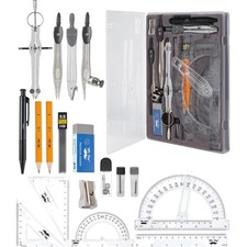 15-Piece Geometry Set with Swing Arm Protractor  Metal Compasses, Classic Slate