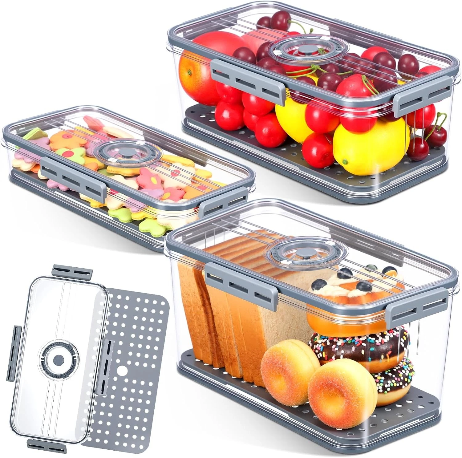 3 Pack Bread Boxes Kitchen Countertop Airtight Loaf Bread Storage Container Time