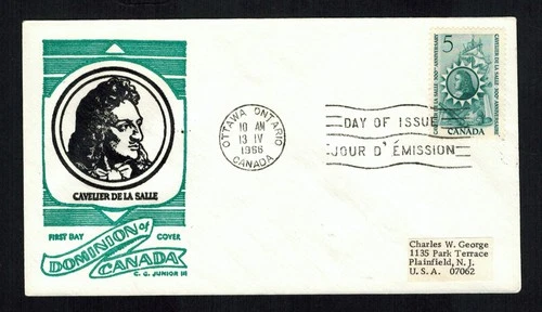 Canada #446, 1966 5¢ de la Salle C. G. Georege III thermal cachet FDC
