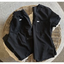 FIGS Black Scrub Set Medium Petite V-Neck Top Jogger Pants