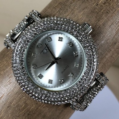 Techno Pave Men No.9109 Luxury Gemstone Bling Quartz Analog 43mmWatch 7 1/2''