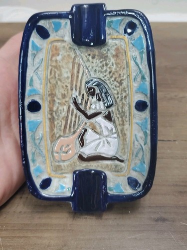Vintage Egyptian Ceramic Pottery Brandy Decanter AND Ashtray Hand Painted Italy - Picture 2 of 14
