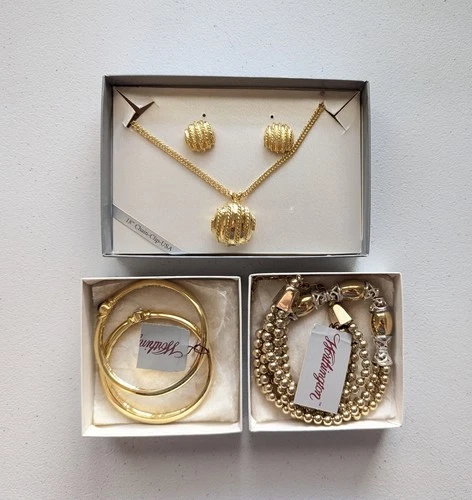 Vintage Worthington Costume Jewelry 80s 90s Glam Gold Necklace Earring Bracelet