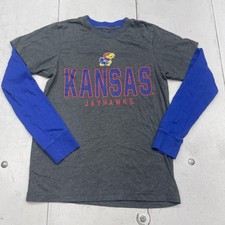 Kansas Jayhawks Shirt Mens Small Gray Blue NCAA Basketball Campus Heritage