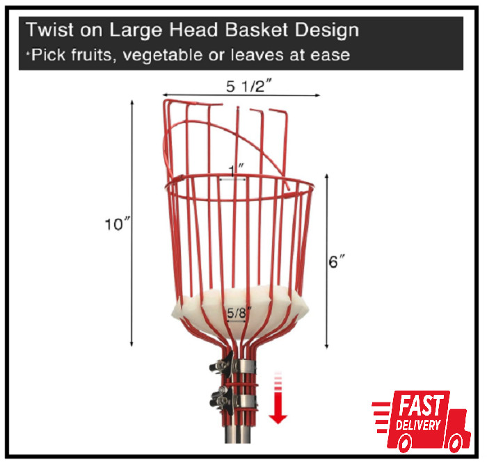 Fruit Picker Pole Tool with Basket Telescoping Long Handle, 35-65 Inch Adjustabl