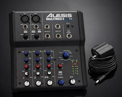 Alesis MultiMix 4 USB FX   4-Channel Mixer w/ Effects + Power Supply