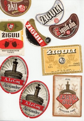 Lot of 10 Vintage Russian Soviet Beer Labels 1960s 70s+ Estonia Ziguli Tartu