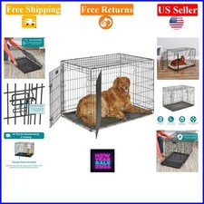 42-Inch Large Metal Wire Dog Crate with Divider, Leak-Proof Tray  Secure Lat...