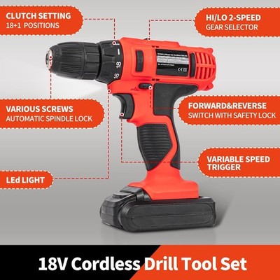 346pcs Tool Set 18V Electric Power Drill Cordless Kit for Men