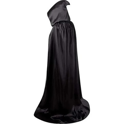 Halloween Black Hooded Cloak Robe Unisex Witch Costume Cosplay Party Cape
