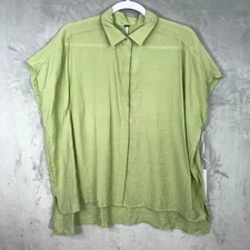 Young Fabulous Broke Blouse Small Silky Shirt Flowy Boxy Hi Lo Loose Chartreuse