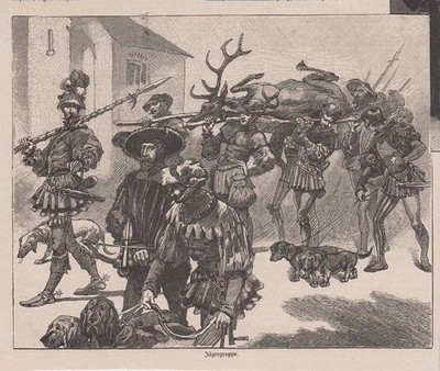 Orig. Holzstich: Jägergruppe.