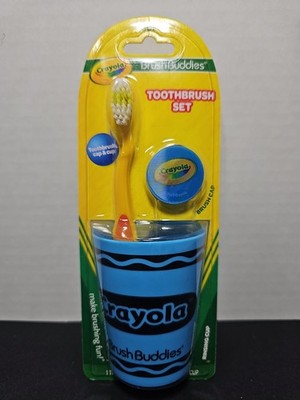 2023 Crayola Toothbrush Set Brush Buddies Blue Rinsing Cup Orange Brush And Cap