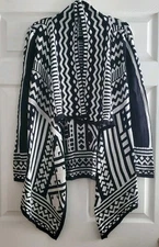 Topin Black White Open Front Tunic Cardigan Women S Shawl Collar Southwestern 