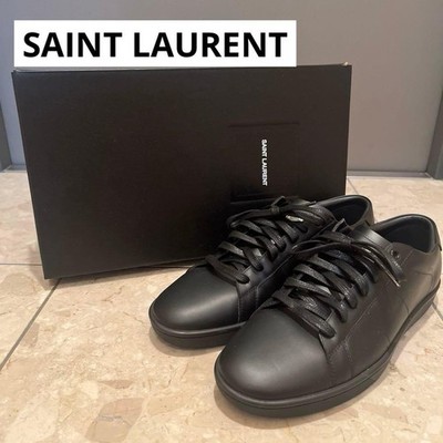 YSL Saint Laurent ALPHA SIGMA Low Top Sneakers Black Leather Men's Size EU40.5