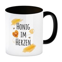Honigwaben Bienen Kaffeebecher In Schwarz Honig Im Herzen