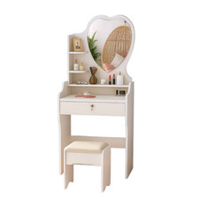 Toeletta ballerina Bambina Specchio cuore Cassetto e Sgabello MDF 50x35x120H cm