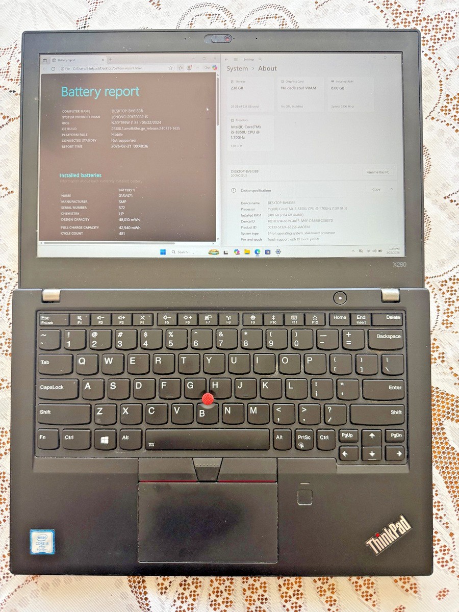 ThinkPad X280 i5 8th Gen | 256GB SSD | Windows 11 | Lightweight