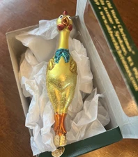 Rubber Chicken Ornament Old World Christmas w/ Box Funny Yellow Glitter