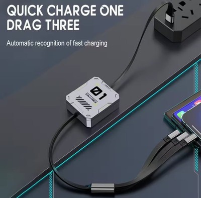Einziehbares USB-Ladekabel 3IN1 100W Schnellladekabel Datenkabel für Handys UK 