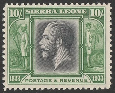 SIERRA LEONE 1933 Wilberforce 10/- black & sage-green KGV. MNH **.