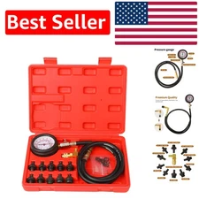 Professional Oil Pressure Diagnostics Kit - Red Gauge with 10 Adapters Included