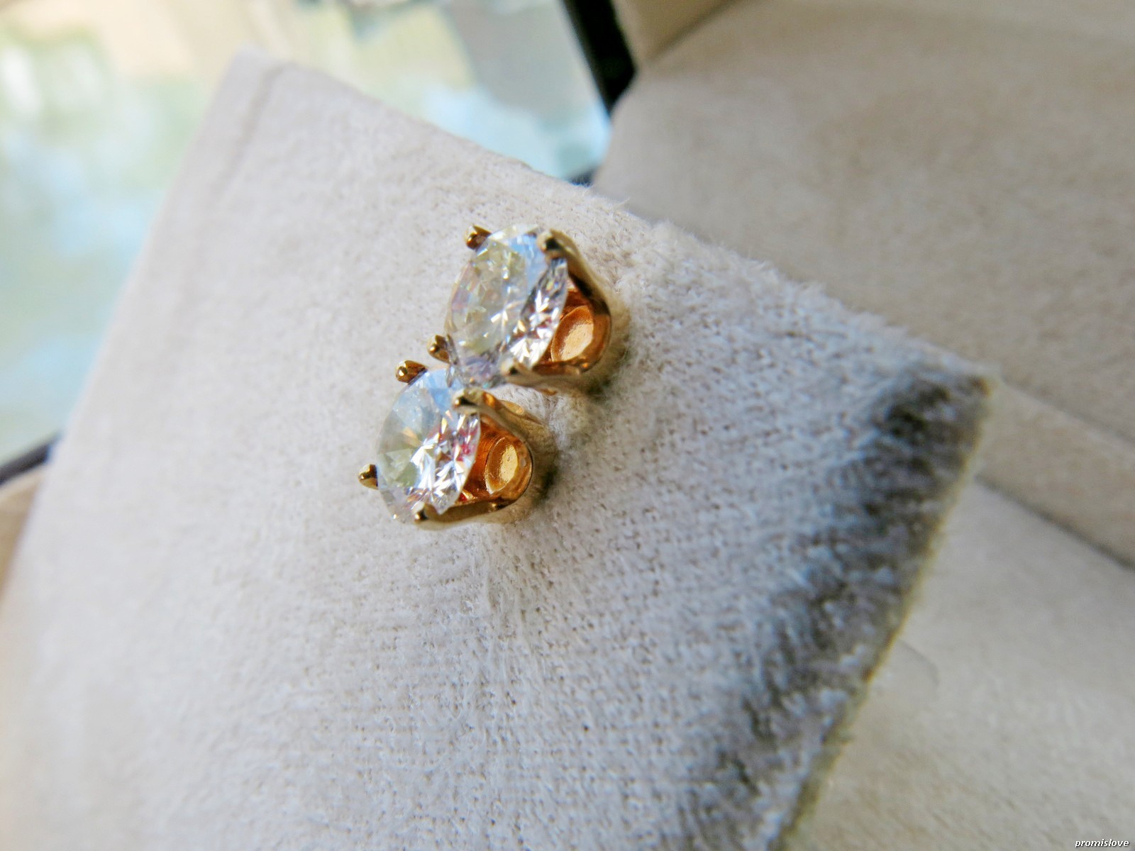 Earrings Stud SOLID Yellow GOLD 14K SOLITAIRE REA… - image 10