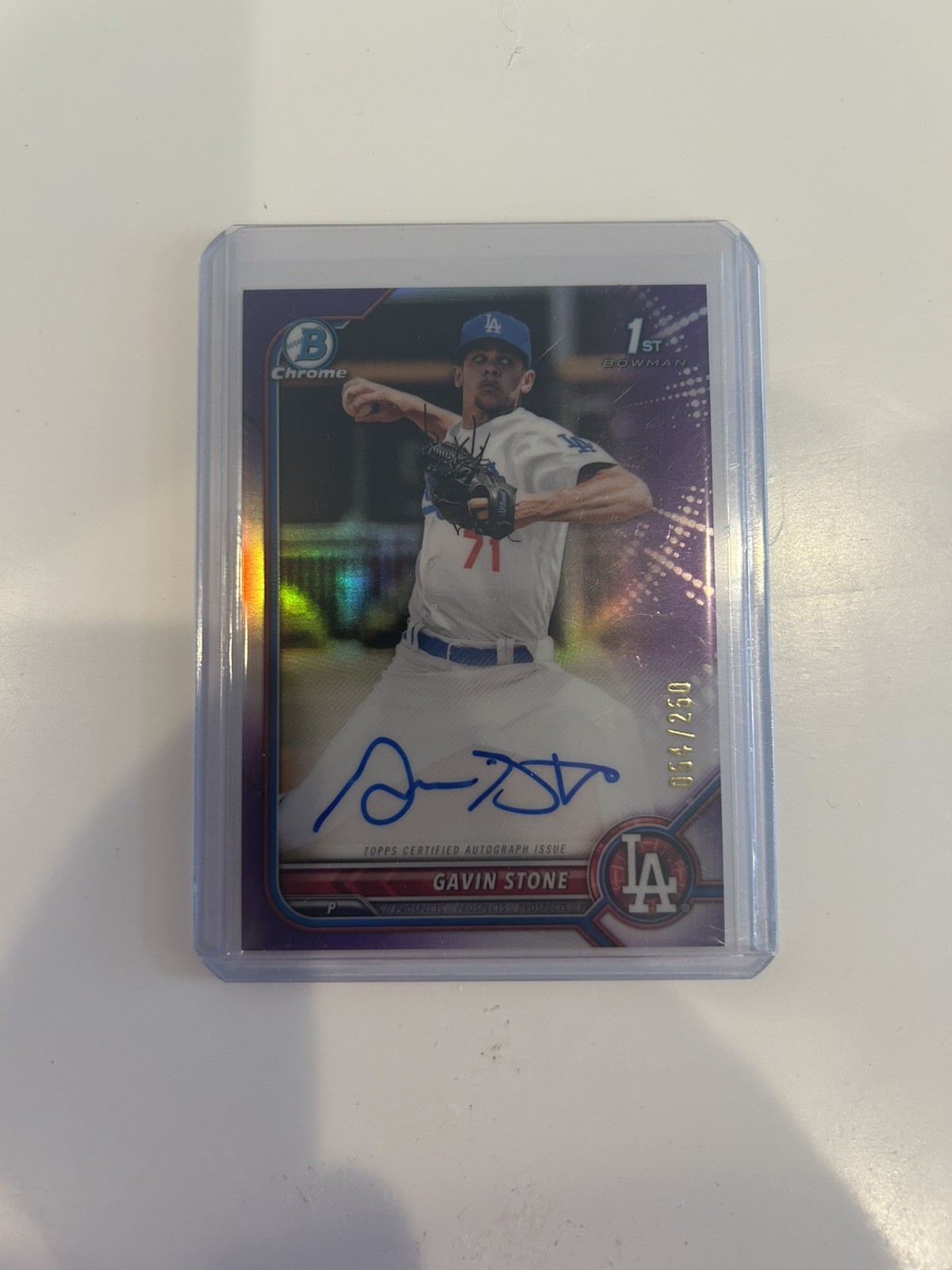 Gavin Stone 2022 Bowman Chrome 1st Prospect Purple /250 Auto LA Dodgers