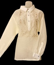 Majestic Vogue Collections Barong Tagalog Men XL Ivory Embroidered Sheer Shirt