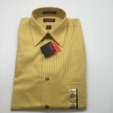 J. GARCIA Shirt Mens Medium 15-32/33 Mustard Stripe Regular Fit Wrinkle Free