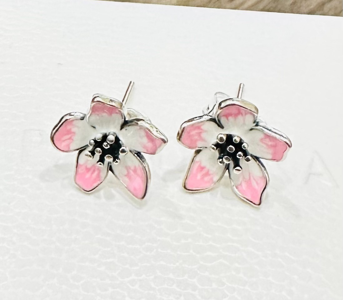 Pandora Cherry Blossom Stud Earrings #294370C01 +FREE Pandora Gift