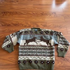 VTG Woolrich Sweater Mens XL Multi Deer Nordic Fair Isle Norwegian Wool