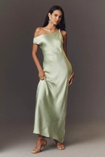75% OFF Anthropologie Sienna Off-The-Shoulder Satin Maxi Dress XL Sage Green NWT