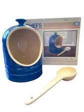 New In Box CHEFS Blue Stoneware Salt Pig w/ Spoon Salt Cellar Keeper