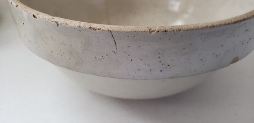 Antique Salt Glazed Primitive Stoneware Heavy Mixing Bowl Wide Rim 10.5” - Picture 5 of 8