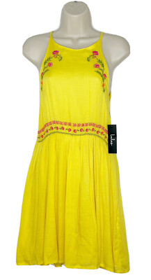 Lulus Yellow Embrodiered Floral Fit Flare Halter Sleeveless Skater Dress Sz  XS | eBay