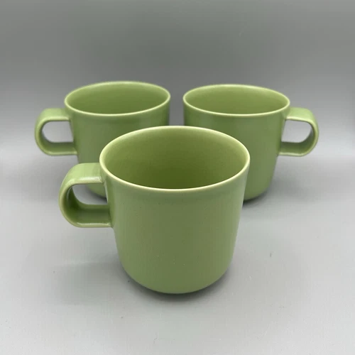 3 Hoganas Keramik 10-Ounce Green Pottery Mugs Cups Made In Sweden