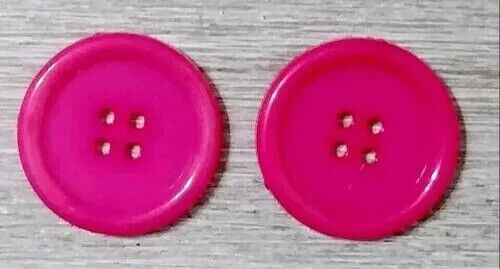 hot pink large plastic buttons sewing 4 holes 1 1/8 inch 2pc USA seller - Picture 2 of 2