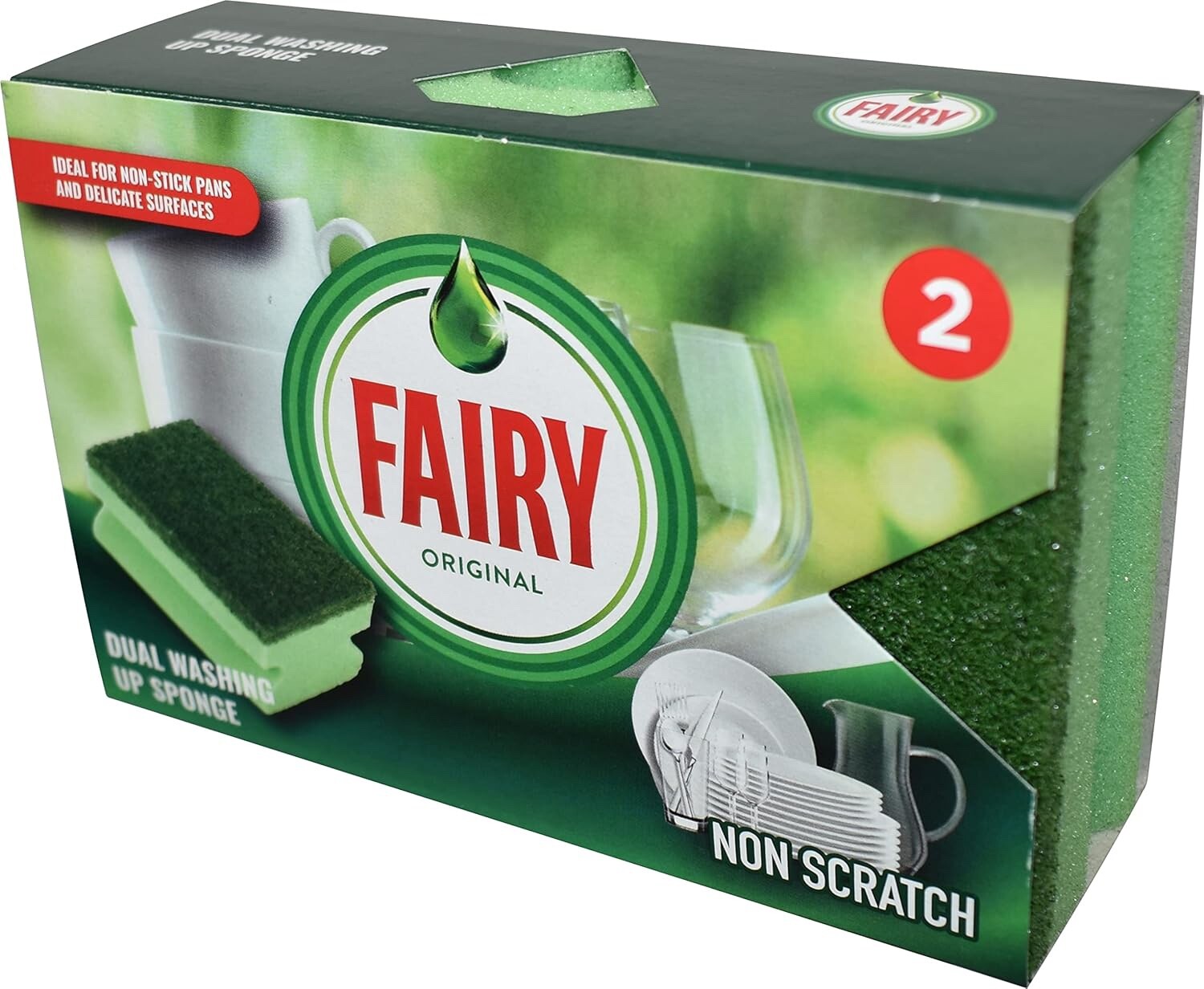2x Fairy Non-Scratch Cleaning Scrubbing Dual Wash Pad Sponge Scourers Non-Stick