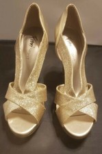  Reduced  Fioni Night Gold Strappy Heels Peep-Toe Woman Size 8