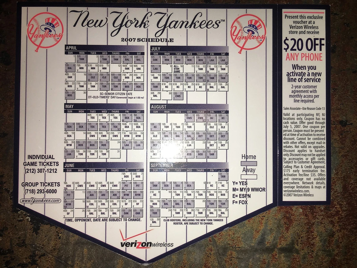Yankees schedule on sale