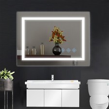 LED Bathroom Vanity Mirror Wall Mounted Dimmable Anti-fog Makeup Mirror