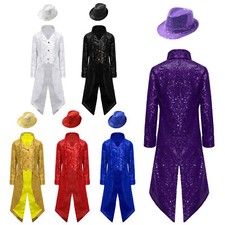 Kids Boys Tailcoat With Hat Gown Jacket Court Coat Swallowtail Blazer Magician