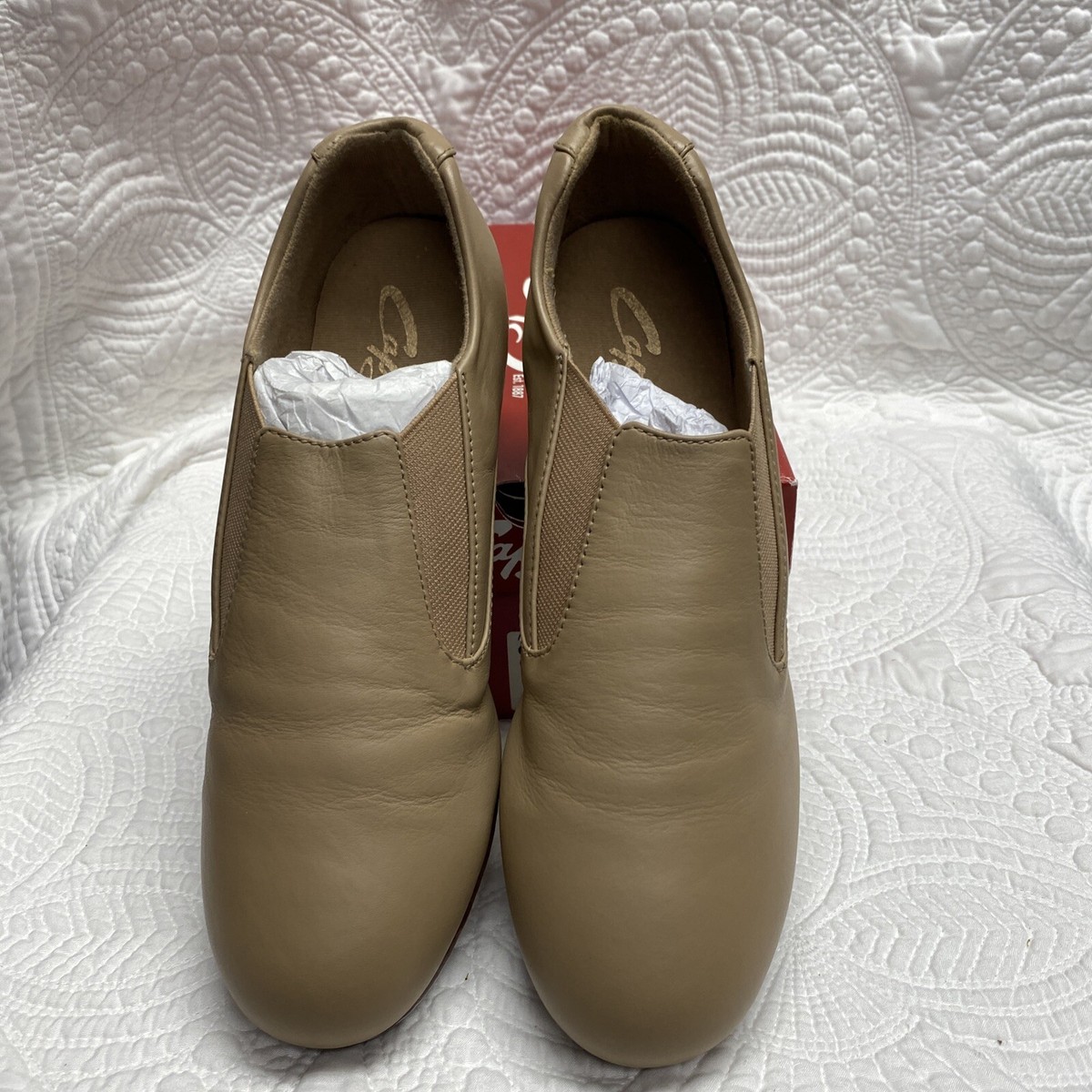 New Capezio Adult Slip On Tap CG18 Caramel Leather Dance Shoes 10M