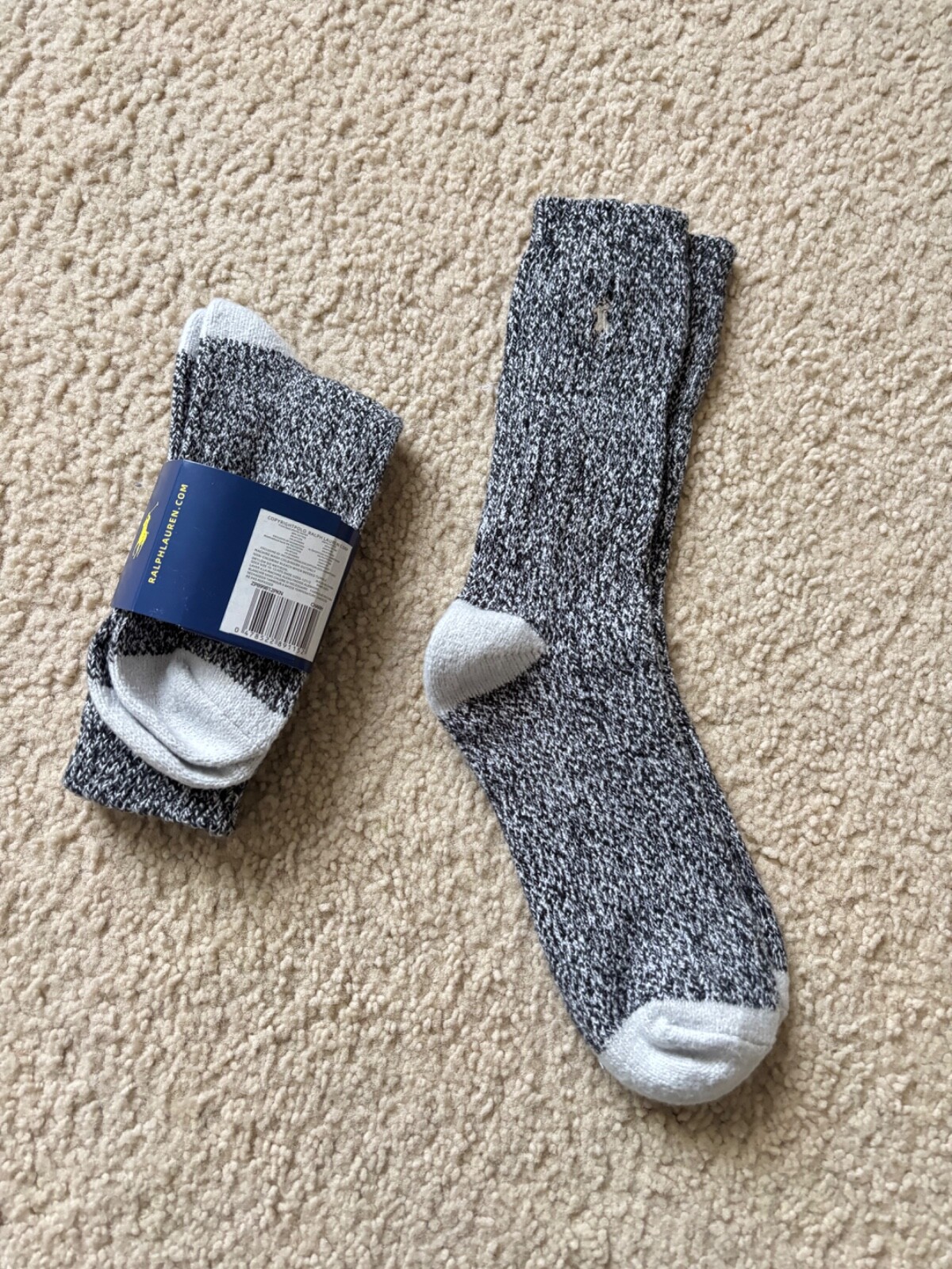 Polo Ralph Lauren Calzini Uomo Crew 2 Paia Grigio Pony Logo Cotone