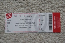 NATIONALS VS MARLINS 4/9/2014 FULL TICKET ~ JAYSON WERTH (GRAND SLAM HR)