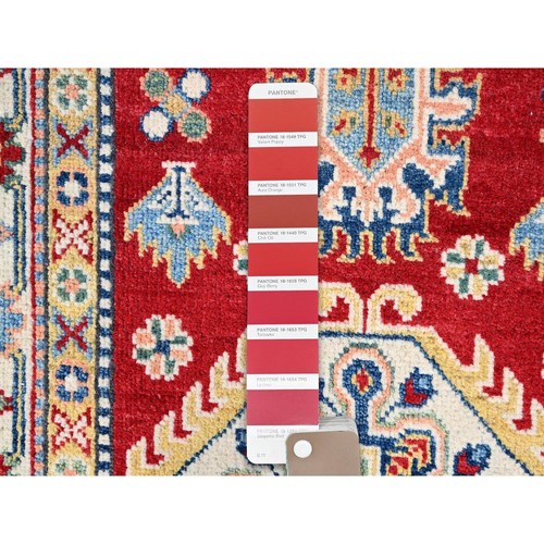 2'9"x6'10" Red Hand Knotted Wool Denser Weave Kazak Runner Oriental Rug G86841 - Picture 4 of 7